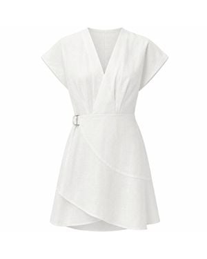 Exquise Callanne V Neck Cap Sleeve Linen Mini Dress - White