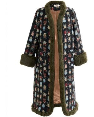 Louche Delphia Beetlejuice Jacquard Fur Trim Coat – Multicoloured - Black