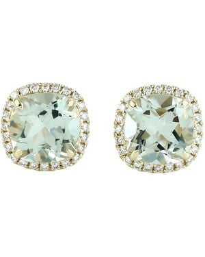 Artisan 14K Amethyst & Diamond Cushion Stud Earrings - Green