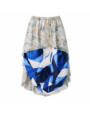 Miro Misljen Patchwork Print Midi Skirt - Blue