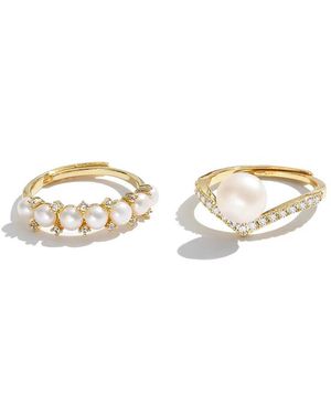Classicharms Diamond Accent Pearl Ring Set - Metallic
