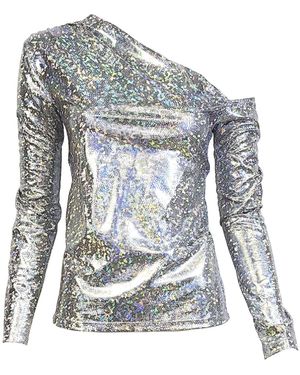 Lalipop Design Mirror-Effect Asymmetric Blouse - Gray