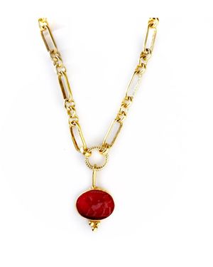 Persia Dona Jewelry Garnet Lion Intaglio Necklace - Metallic