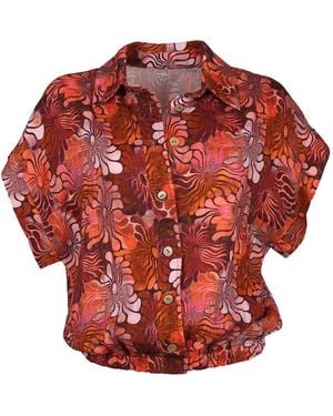 Lalipop Design Hibiscus Floral Design Short-Sleeve Button-Up Shirt - Red