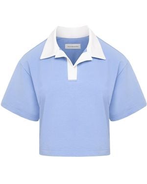 Mandragora Cotton Cropped Top With Collar– Goia - Blue