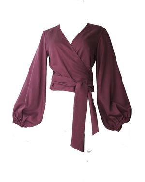 Meijerhof Katja Wrap Blouse Puffy Sleeves Burgundy - Purple