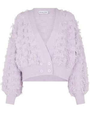 Sour Figs Fringed Checkerboard Cardigan - Purple