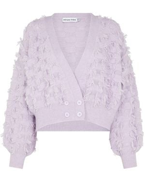 Sour Figs Fringed Checkerboard Cardigan - Purple