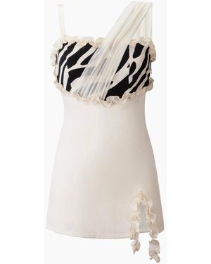 Iellele Neutrals Silk Mini Dress – Animal Print - White