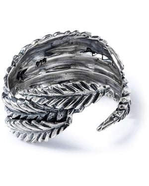 German Kabirski Bryo Oxidized Ring With Textured Leaf Design - Metallic