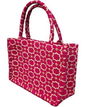 Berber Leather Neutrals Moroccan Geometric Print Fabric Tote Bag - Pink