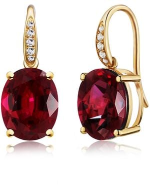 Kai Fine Jewelry Solid Natural Oval Garnet & Diamond Drop Earrings - Red