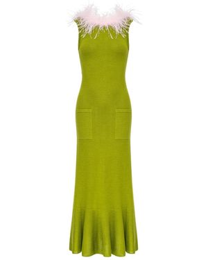 Andreeva Chrysanthemum Knit Dress With Real Ostrich Feathers Details - Green