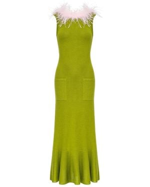 Andreeva Chrysanthemum Knit Dress With Real Ostrich Feathers Details - Green