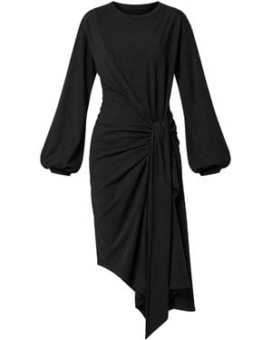 Metamorph Asymmetric Midi Dress With Side Knot - Black
