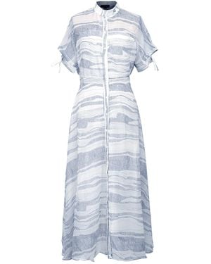 Smart and Joy Linear Print Midi Elemental Print Shirt Dress - Blue