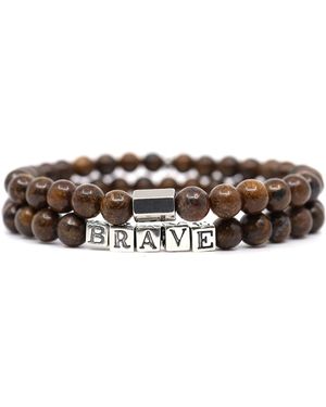 Shar Oke Bronzite & Brave Word Beaded Bracelet Set - Multicolour