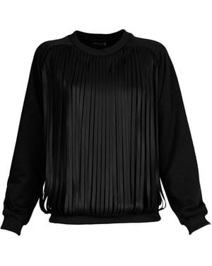 Lalipop Design Sweatshirt With Laser-Cut Vegan Leather Fringes - Black