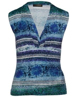 Conquista Print Faux Wrap Sleeveless Top - Blue