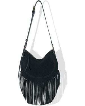 Kim Foley Suede Fringe Shoulder Bag - Black