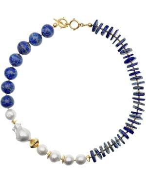 Farra Lapis Lazuli With Baroque & Freshwater Pearls Short Necklace - Blue