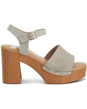 Rag & Co Daniela Genuine Suede Leather High Block Sandals - White