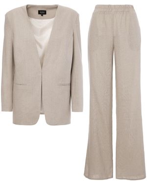BLUZAT Neutrals Linen Suit With Blazer And Straight Pants - Natural