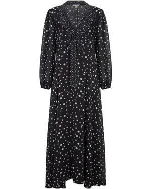 Lily and Lionel Margot Ruffle Neck Spot Print Maxi Dress - Black
