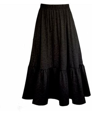 Frock Tales Boho Gathered Midi Skirt With Pockets - Black