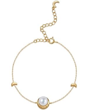 Aurozia Moonlit Grace Lunar Phase& Pearl Moon Vermeil Minimalist Pearl Bracelet - Metallic