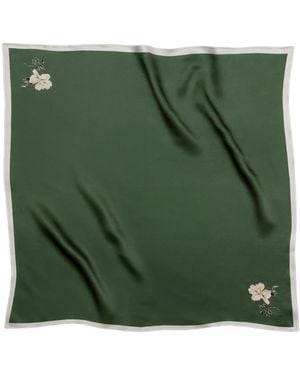 RainSisters Small Minimal Floral Natural Silk Scarf - Green