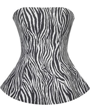 Miss Circle New York Petrina Zebra Linen Print Sleeveless Peplum Top - Black