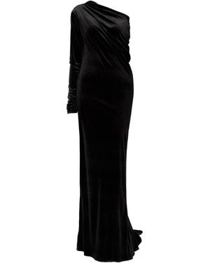 LIA ARAM Asymmetric Velvet Gown With Train - Black