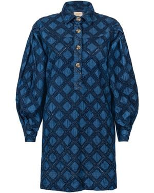 SUNSHINE TIENDA Denim Eyelet Marlowe Dress - Blue