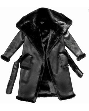 Circular Path Maxi Faux Fur & Vegan Leather Reversible Coat - Black