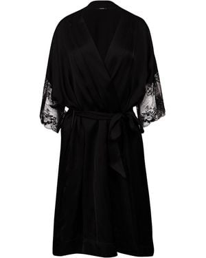 Oh!Zuza Satin Robe With Lace - Black