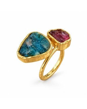 Saéa Raw Apatite And Ruby-Filled Bypass Ring - Blue