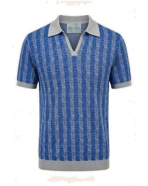 Ron Tomson Textured Knit Polo Shirt - Blue