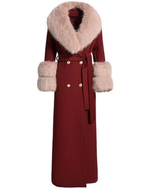 Hortons England Mayfair Cashmere Coat Burgundy Fur - Red