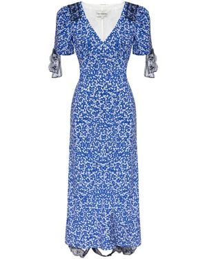 POST MERIDIEM Fitted Lace Midi Dress With Short Sleeves - Blue