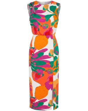 Lalipop Design Painterly Floral Sleeveless Midi Dress - Red