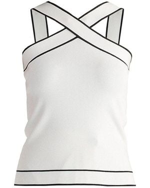 Paisie Contrast Detail Crisscross Halterneck Knit Top - White
