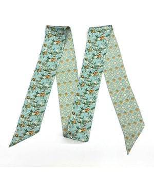 Wenzi Mulberry Silk Ribbon Scarf, Long Skinny Silk Scarf, Hair Scarf, Purse Scarf, Citrus Blossom Silk Ribbon - Green