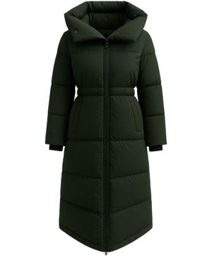 BEIRA Alexis Longline Padded Puffa Coat With Cowl Hood Midnight - Green