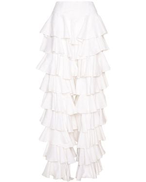 Ofuure Linen Daria Ruffle Pants - White