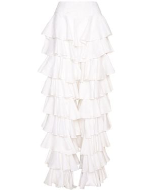 Ofuure Linen Daria Ruffle Pants - White