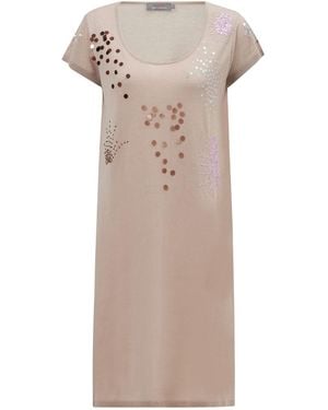 Peraluna Neutrals Sequin Embroidered Fine Knitwear Dress - Natural