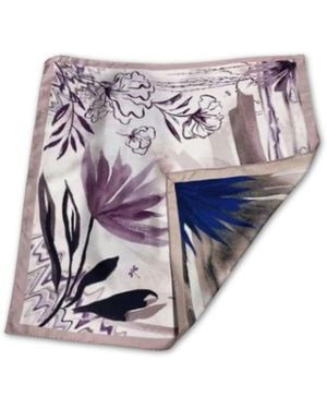 Hi Silk Neutrals Petals And Palms Large Square Silk Twill Scarf - Purple
