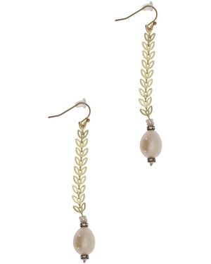 Saachi Pearl Drop Botanical Chain Earrings - White