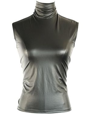Jennafer Grace Matte Black Vegan Leather Mockneck Tank - Grey